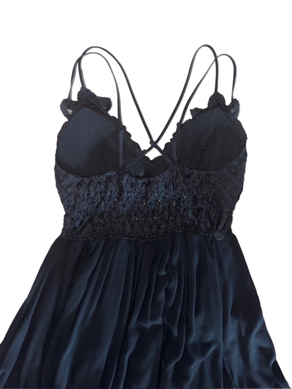 Black Lace Strappy Mini Dress with Asymmetrical Hem - Picture 9 of 16